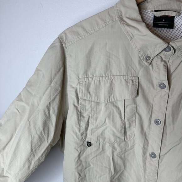 Baleaf Women's Nylon Activewear Shirt Size L Long Sleeve Beige Botton Up Front - Picture 3 of 11